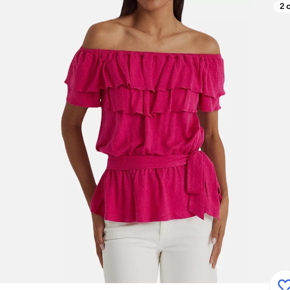 NWT Lauren Ralph Lauren
Jersey Off the Shoulder Top Color: SPORT PINK